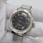 Vintage Timex Two Tone Mechanical Wind-up Analog Men's Watch Black Dial Date