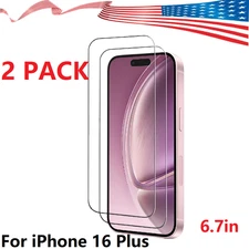 2 Pack For iPhone 16 Plus Tempered Glass Screen Protector Glass Film Cover New