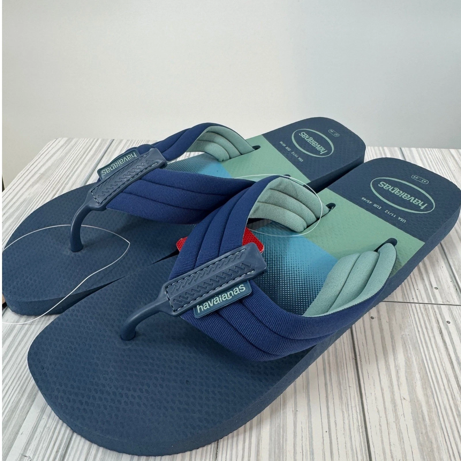 Havaianas Men's Size 11/12 Blue Urban Print Sandals Flip-Flop Padded Straps New