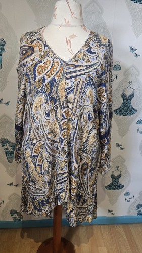 gorgeous blue mustard paisley hi low v neck tunic dress, Aveology, 22/24