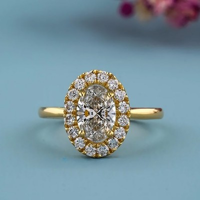 Diamant Ehering Ovalschliff Lab Grown 1,75 Kt 18 K Gelbgold E F VVS2 IGI CVD
