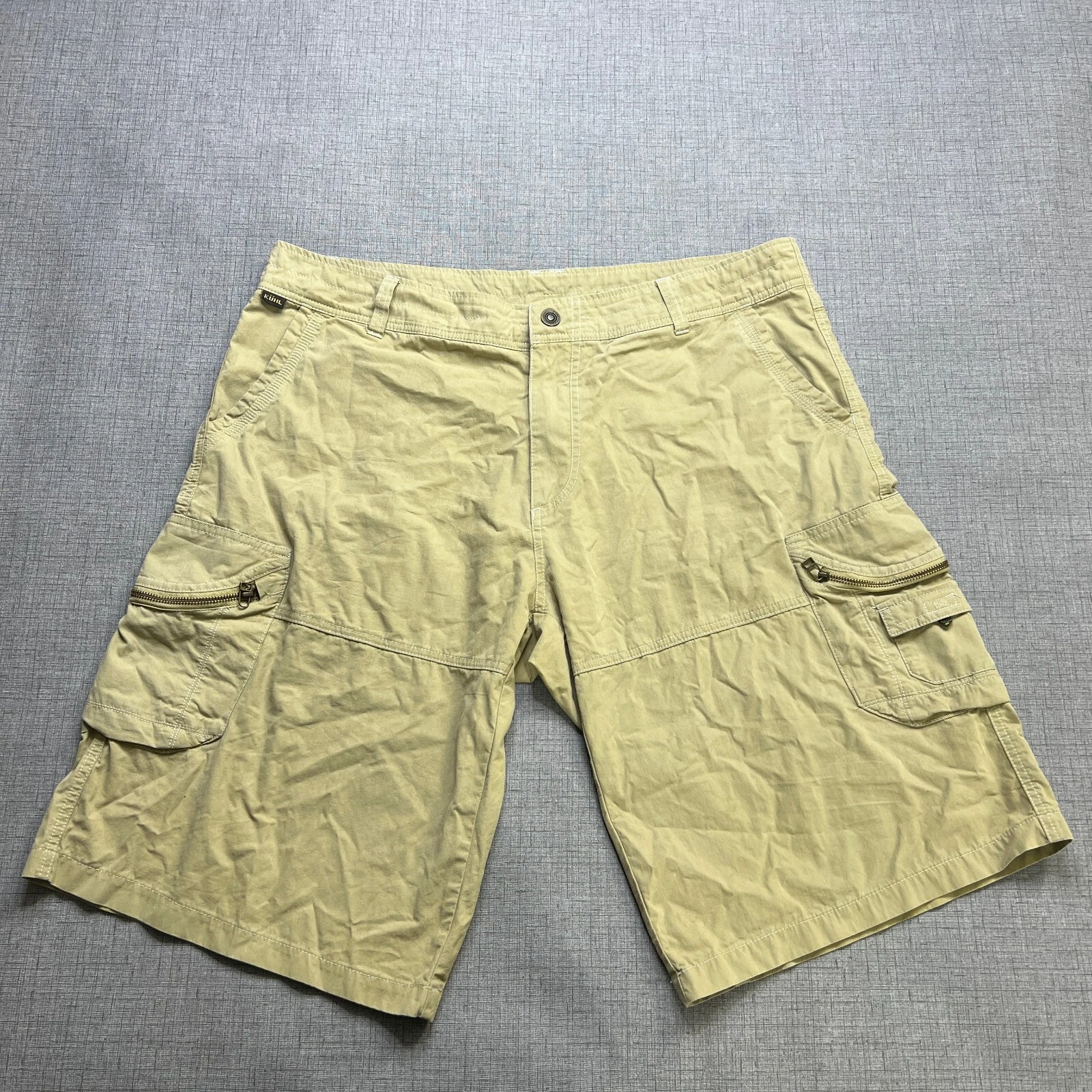 Kuhl Shorts Men's 40 Tan Outdoor Hiking Cargo Shorts Vintage Patinadye