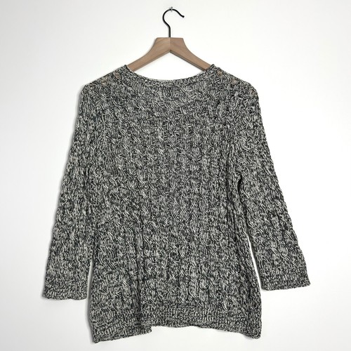 EILEEN FISHER Organic Cotton Cable Knit Sweater 3/4 Sleeve Crew Neck size Medium - Picture 5 of 9