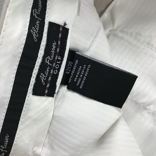 Alan Flusser Pants Mens 42X30 Off White Golf Pleated No Iron Cuffed Wicking NWT* - Picture 3 of 12