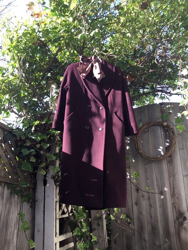 Vintage Alorna By Forstmann Petite Wine Plum 100% Wool Long Trench Union Coat PM - Picture 23 of 23