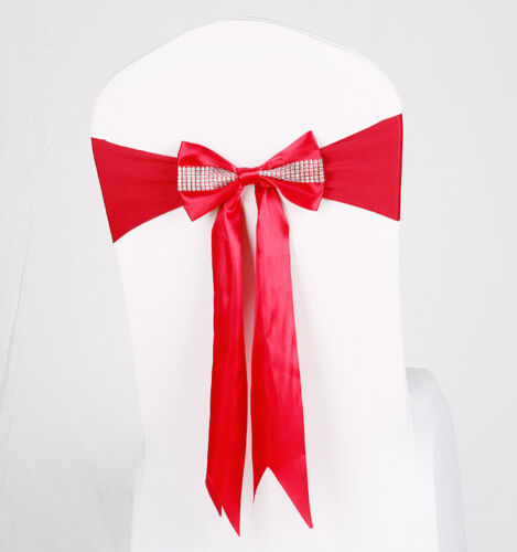 10 PCS Spandex Solid Satin Long Bow Chair Sashes Cover Wedding Banquet Decor - Picture 5 of 18