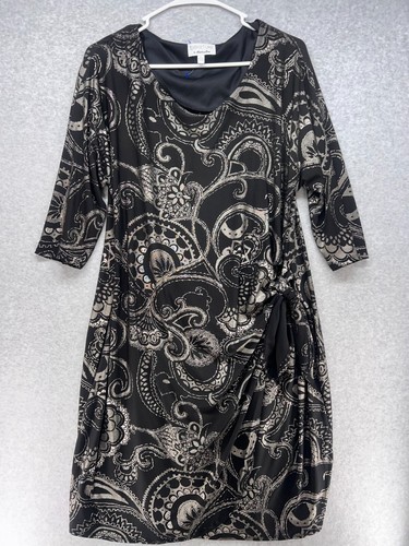 Signature by Robbie Bee Womens Dress Size L Black Round Neck Floral Geometric - Picture 1 of 10