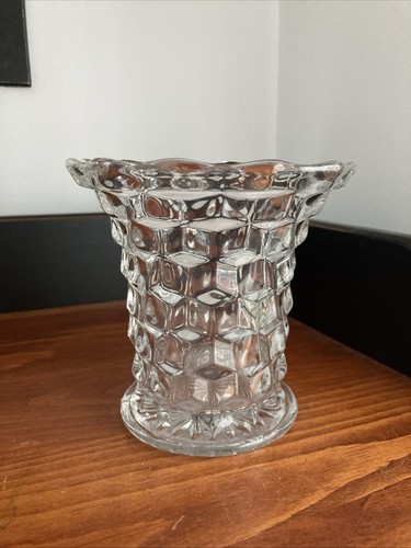 Vintage Fostoria American Glass Cubist Flared Mouth Cylinder 5.5" Vase