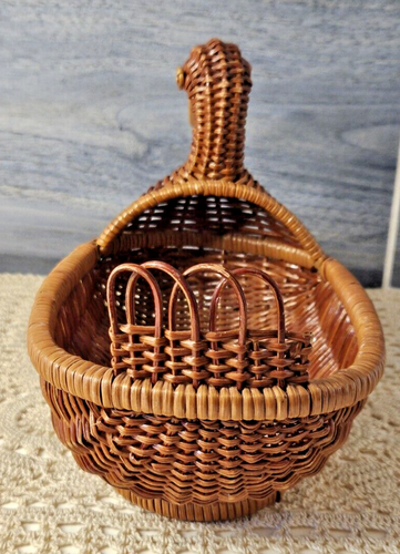 Vintage Ente Truthahn Form Korb Pflanzgefäß 8" braun Herzstück Holzschnabel - Bild 3 von 8