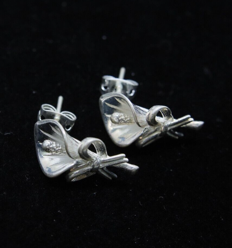 .925 Mex Silver Calla Lily Bow Flower Earrings 3.9g | 19.41 mm - Picture 4 of 12