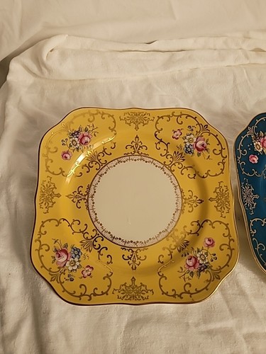 Vintage Continental Ivory Bavaria Speiseteller Gold Gelb Blau 2er Set - Bild 2 von 11