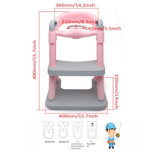 Pink Potty Training Toilet Seat Chair Ladder Step For Toddler Kids Boys & Girls - Picture 2 of 9