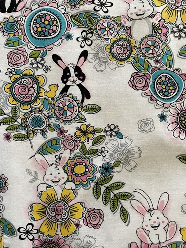 UA Scrubs Large Women’s Bunny Rabbit Floral Printed Scrub Top (30b) - Picture 7 of 13