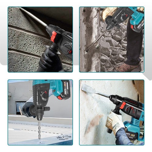 2 Batteries Cordless Hammer Drill SDS Heavy Duty Rotary 1680W Impact Hammer - Picture 9 of 13