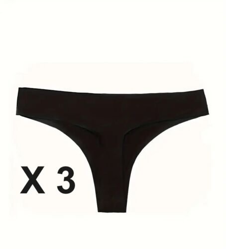 3 Pack Seamless Thongs No Show Thong Underwear Womens Black - Picture 2 of 6