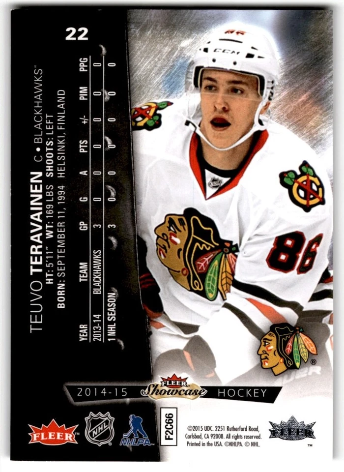 2014-15 Fleer Showcase Metal Universe Teuvo Teravainen Rookie #22 Chicago - Image 2 of 2