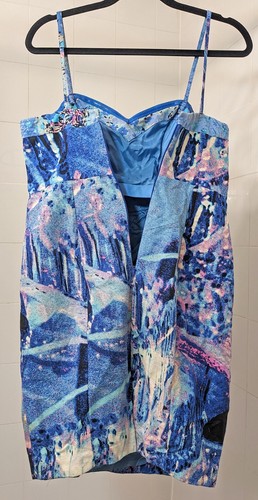 Tracy Reece New York Designer Blue Pink Floral Abstract Bodycon Pencil Dress 6 - Picture 4 of 9