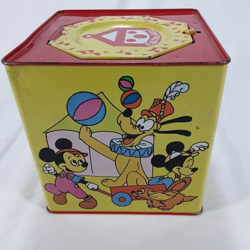 Vintage Mickey Mouse Jack in The Box Musical Carnival Toy Metal Tin Decor Disney - Picture 10 of 15