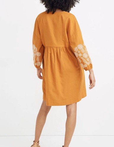 Madewell Mini Abito Donna Ricamato Manica Popover Misto Lino Oversize XXS - Foto 4 di 9