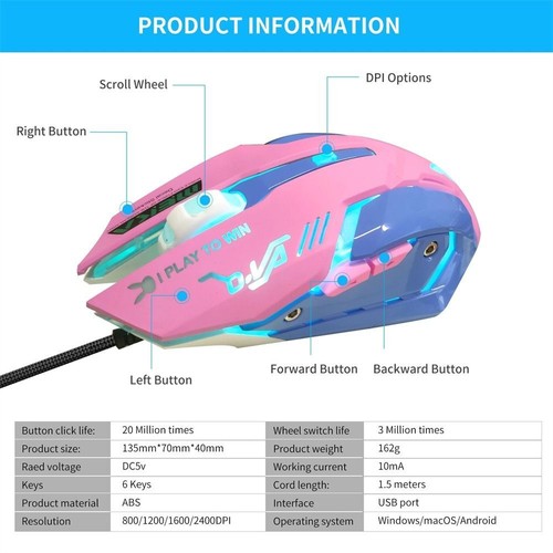 Mice USB Computer 2400 DPI Silent Mouse Mute Mouse Wired Mouse Gaming Mouse - Picture 2 of 12