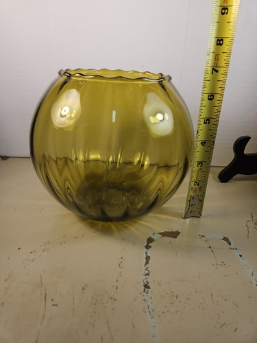 Lovely Pilgrim Glass Olive Optic Fish Bowl MCM - Picture 7 of 7