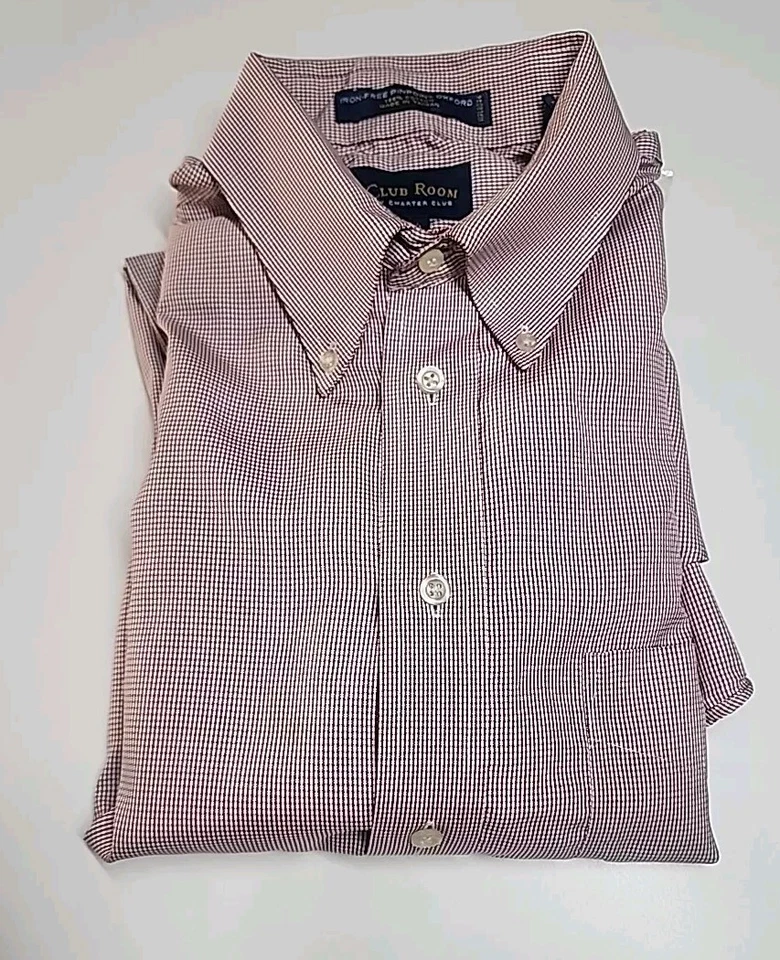 Camisa de vestir Charter Club Pinpoint Oxford roja y blanca para hombre talla 15 1/2 34/35 Foto 2 de 4