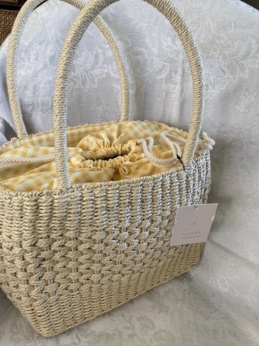 Lauren Conrad Straw Yellow Gingham Basket Bag Handbag Tote New NWT