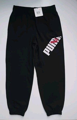 NEW Boy's PUMA Black White Red Logo Jogger Pant Size Medium( Cotton Blend) - Picture 1 of 7