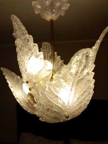 lampadario murano vintage; 6 foglie, 4 luci, cm. 60 A., cm 50 D., sala o camera - Foto 5 di 10