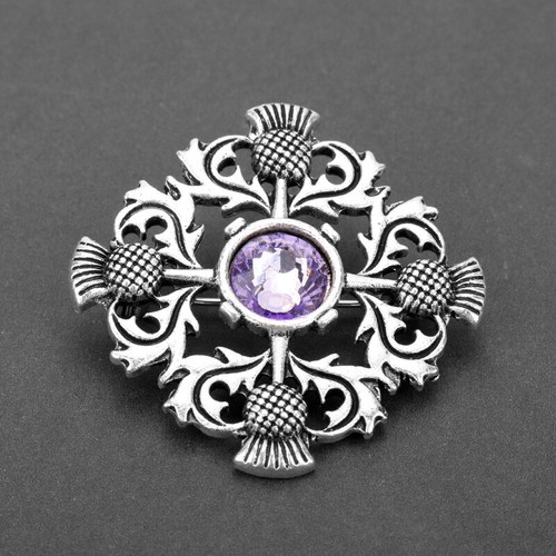 Silver Scottish Thistle Diamante Brooch Shawl Cloak Lapel Pin Kilt Scotland - Picture 4 of 5