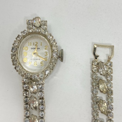 Vtg Geneva Watch Women FOR PARTS REPAIR Silver Tone Prong Set Bling Manual Wind - Picture 1 of 11