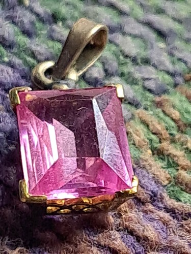 Massiver 14 Karat Gelbgold Designer Rosa Saphir Anhänger Charm 20mm x 10mm - Bild 24 von 24