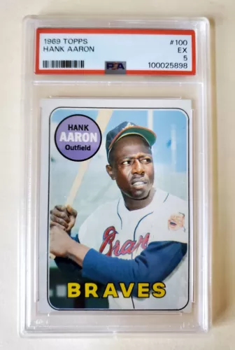 1969 Topps #100 Hank Aaron - Braves, HOF, PSA 5, EX (Freshly Graded)