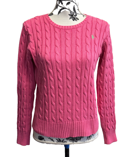 Ralph Lauren Pullover Logo Zopfmuster Rosa Gr. XL 16 Mädchen