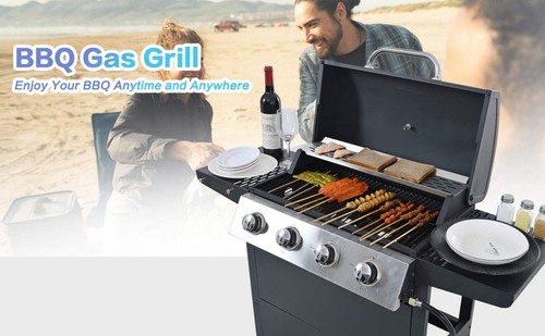 Propane Gas Grill 4 Burner Barbecue Grill, Stainless Steel 34,000 BTU Patio - Picture 11 of 24