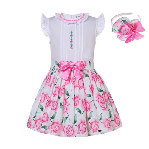 Girls Dress Outfits size 3 4 5 6 7 8 10 12 14 Rose Floral Birthday Party Dresses - Picture 2 of 11