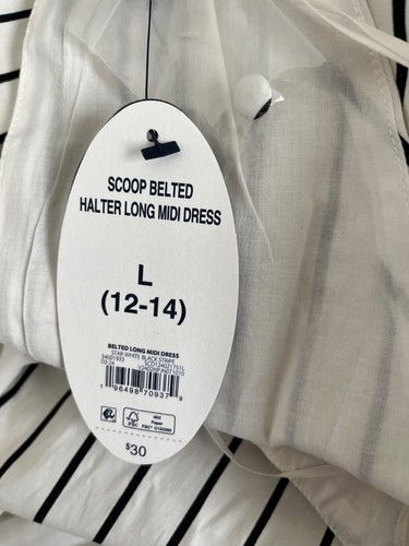 Scoop Belted Halter Long Midi Dress - Black & White Striped - Size (12-14) - New - Picture 5 of 5