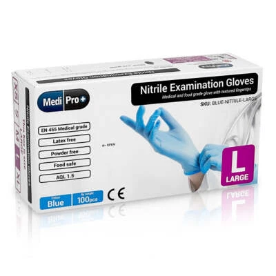 MEDIPRO Blue Nitrile Gloves Medical Grade Cat III PPE Large x 100