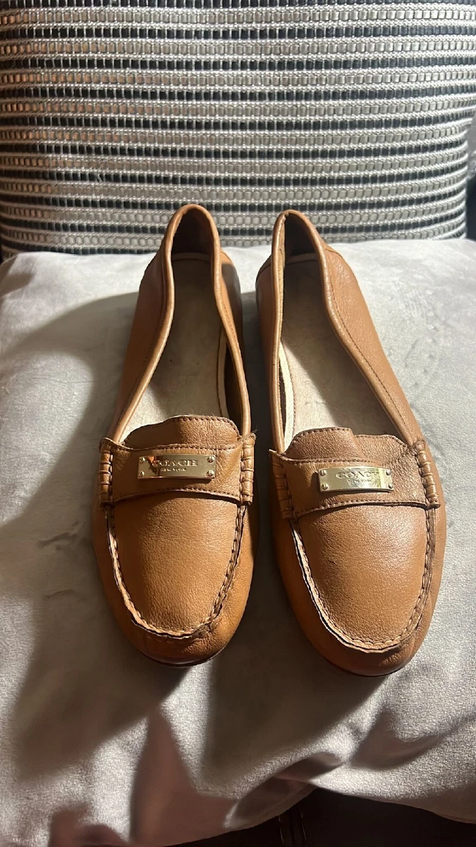COACH Fredrica Tan Soft Pebbled Leather Driving Moc Flat Loafers