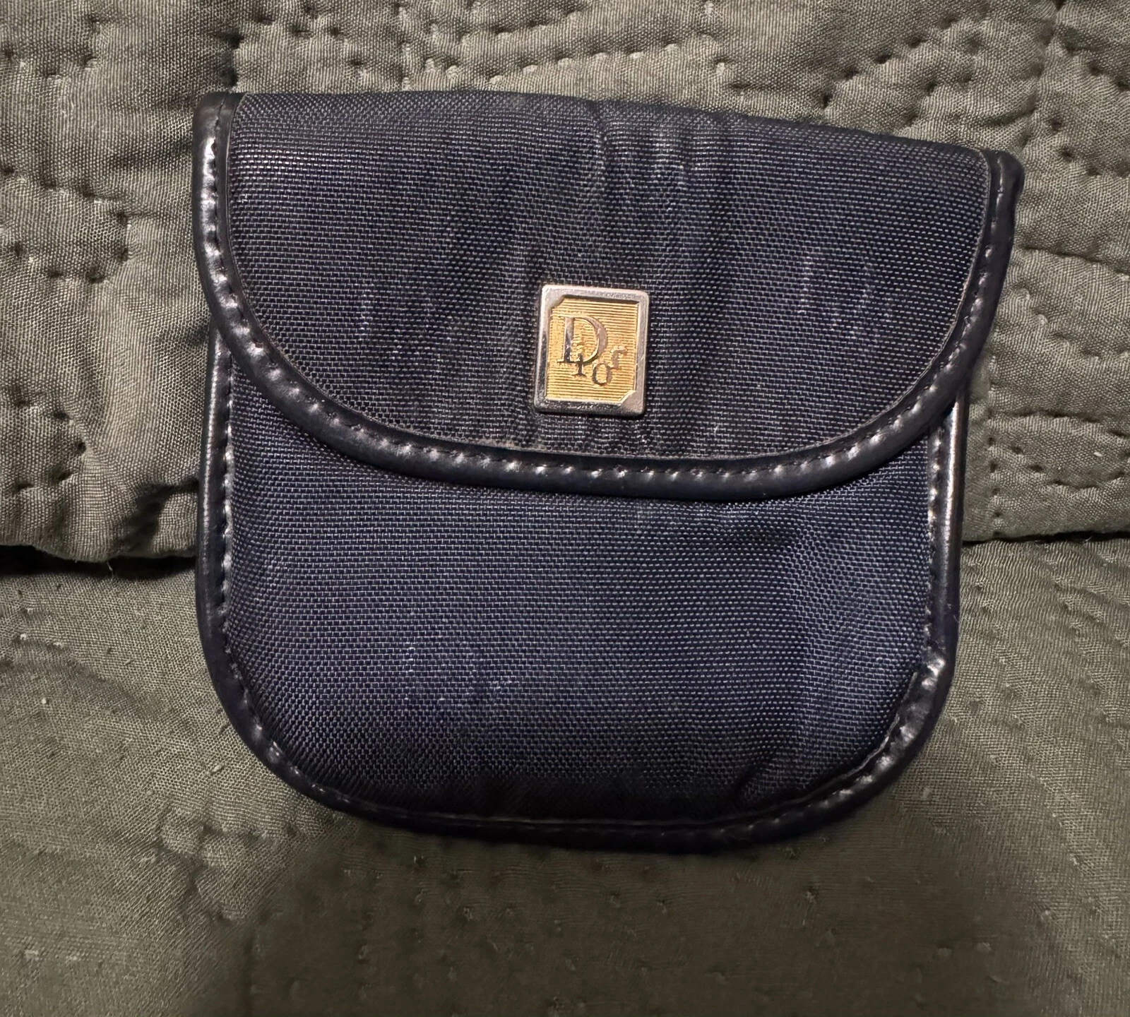 Portefeuille porte monnaie en toile noire garnie cuir Christian Dior   d'occasion