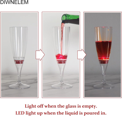 Plastic 150Ml Wine Champagne Flute Glasses Wine Champagne Flashing Cups Liquid A - Picture 3 of 5