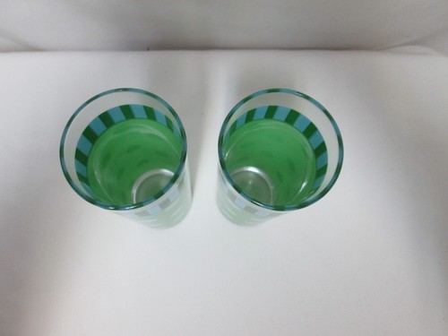 Gail Pittman Vintage 12 ounces tall glass tumbles green white polka dot Set 2 - Picture 15 of 18
