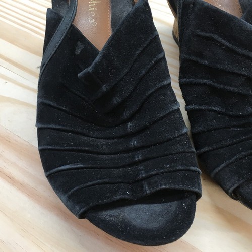 Earthies Sandals Womens 6.5B Kelderra Casual Peep Toe Cork Wedge Slingback Black - Picture 7 of 18