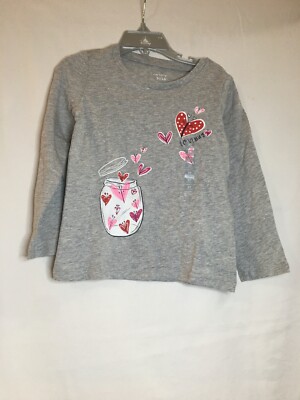 NWT Carter's Heart Tee Shirt Top Girls Long Sleeve Gray many sizes