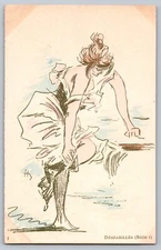 Vintage French Postcard Art Nouveau Woman Illustration dressing Erotic Risque