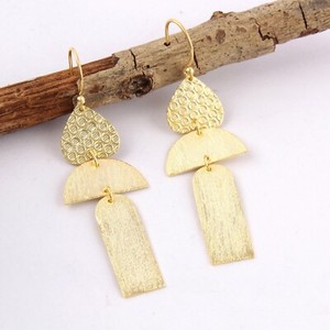 Authentic Well Finished Matte Finish Yellow Gold Plated Drop Dangle Handmade Earrings     