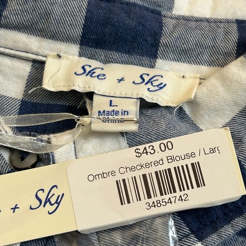 Top She + Sky 100% Algodón Ombre Cuadros Manga Larga Estilo Relajado NUEVO CON ETIQUETAS GRANDE - Imagen 4 de 5