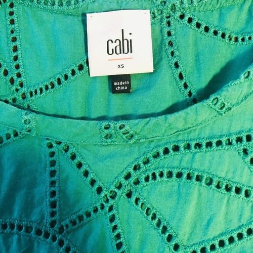 Cabi Eyelet Top Green Tank Lace 100% Cotton XS Blouse Back Pleat Shirt High Low - Picture 9 of 12
