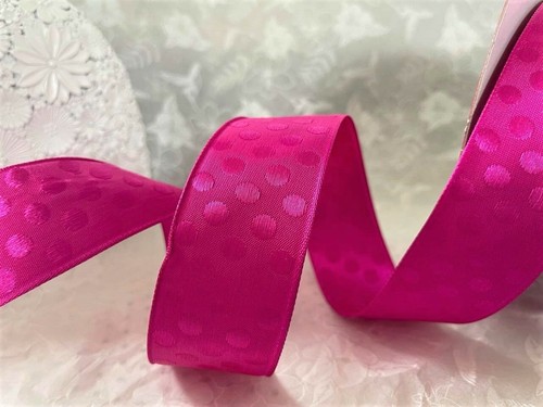 FUNKY FUCSHIA dots dotty Pink with embroidered spots - Luxury Wire Edge Ribbon - Picture 4 of 4