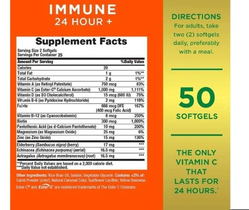Nature's Bounty Immune 24 Hours 50Ct EXPIRES 06/2026 (Pack Of 3) - Picture 3 of 3
